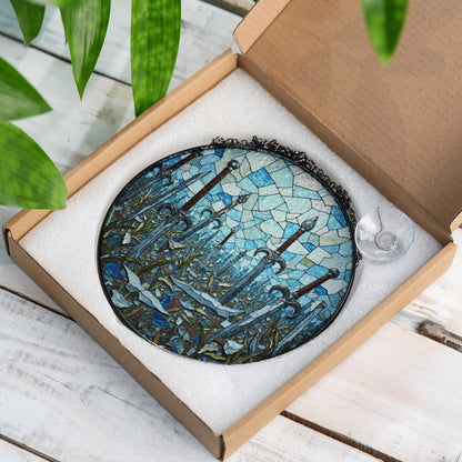Sword field stained glass fantasy suncatcher mystical decor gift for him birthday Halloween gift