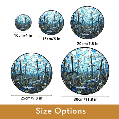 Sword field stained glass fantasy suncatcher mystical decor gift for him birthday Halloween gift