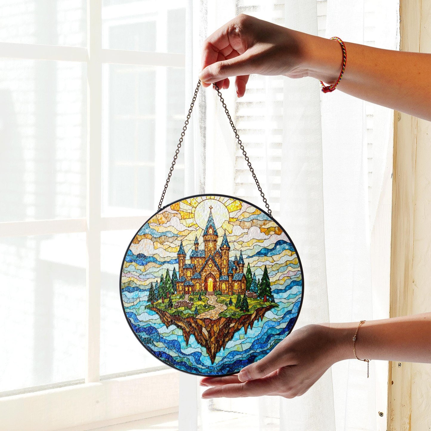 Floating Castle Fantasy Suncatcher Stained Glass Window Decor Gift