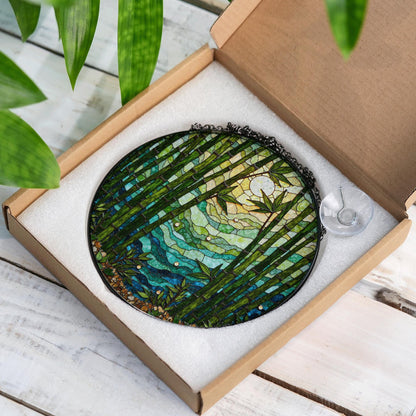 Tranquil bamboo forest stained glass suncatcher nature decor for window light catcher Mothers Day gift