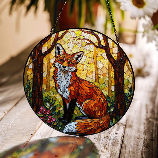 Forest Fox Stained Glass Suncatcher Woodland Animal Window Decor Gift