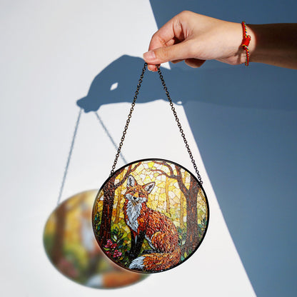 Forest Fox Stained Glass Suncatcher Woodland Animal Window Decor Gift
