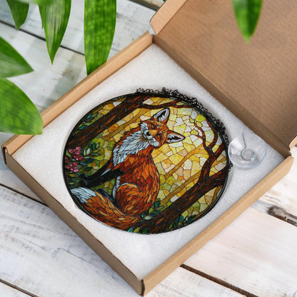 Forest Fox Stained Glass Suncatcher Woodland Animal Window Decor Gift