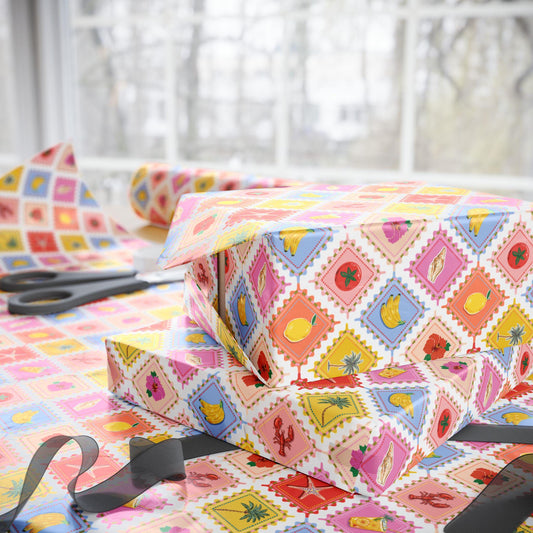 Tropical fruits Wrapping Paper Coconut girl Hibiscus Beach Exotic fruits Lemon Hawaii Birthday bachelorette ocean coastal wedding wrapping