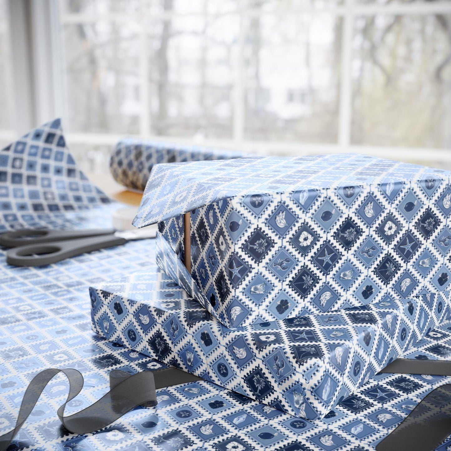 Nautical Coastal Wrapping Paper Coconut girl Beachy Gift Wrap Beach Exotic fruits Hawaii Birthday bachelorette ocean coastal wedding wrap