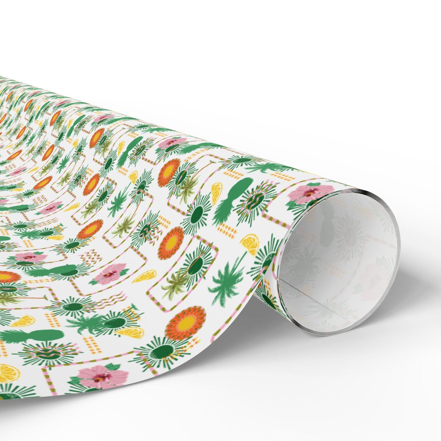 Nautical Coastal Wrapping Paper with Coconut Girl Beach Theme Exotic Fruits Ocean Vibes for Birthday Bachelorette Hawaii Wedding Gift Wrap
