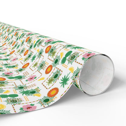 Nautical Coastal Wrapping Paper with Coconut Girl Beach Theme Exotic Fruits Ocean Vibes for Birthday Bachelorette Hawaii Wedding Gift Wrap