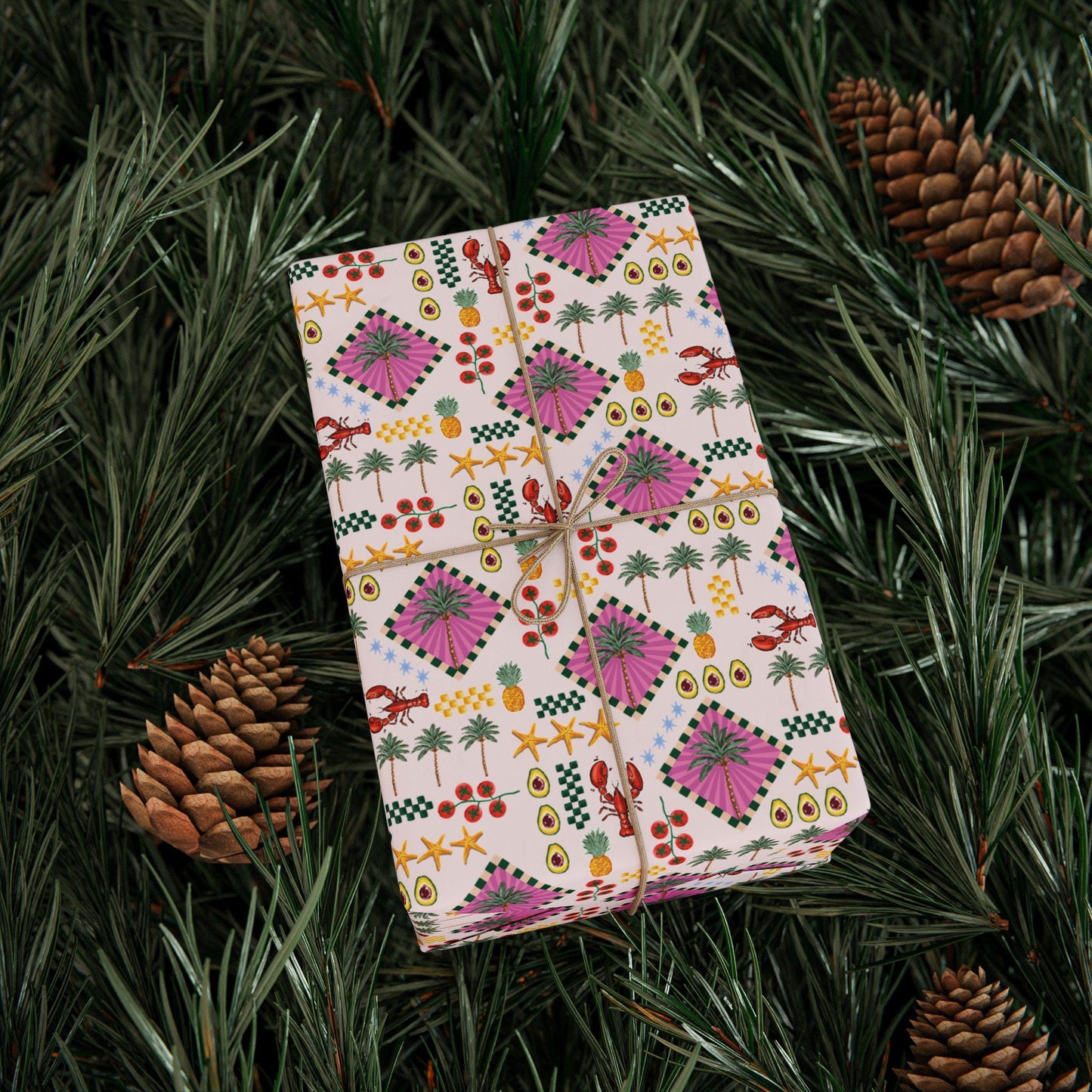 Retro Tropical Coastal Wrapping Paper Coconut girl Beachy Gift Wrap Pineapples Exotic Summer Hawaii Birthday bachelorette Beach wedding wrap