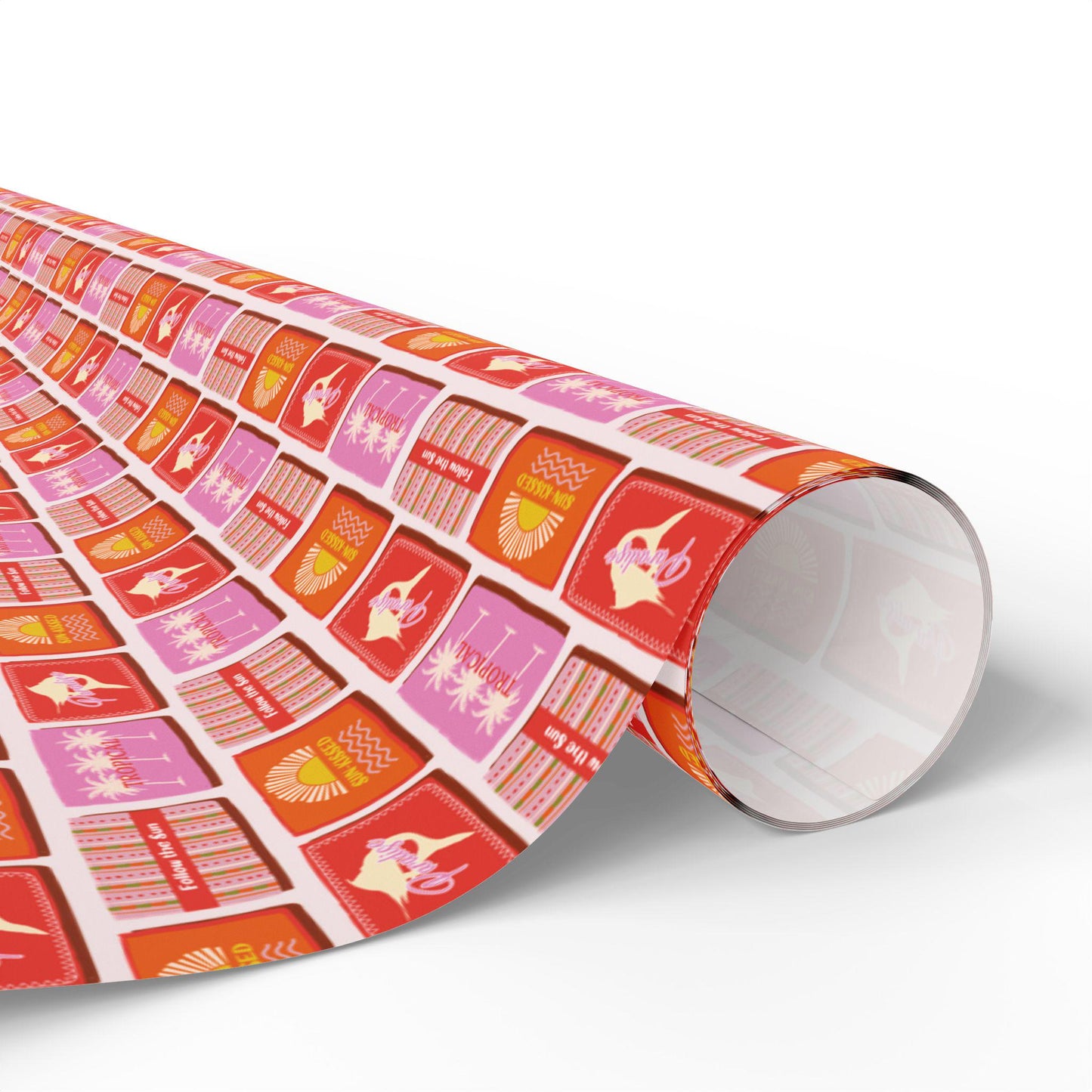 Tropical Hawaii Wrapping Paper with Island Flowers Palms and Exotic Fruits for Beach Birthday Bachelorette Coastal Summer Wedding Gift Wrap