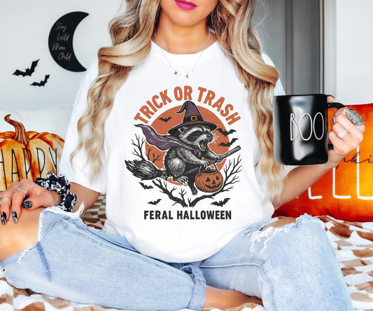 Trick or Trash Raccoon Shirt, Feral Halloween Sweatshirt, Spooky Raccoon T-Shirt, Womens Halloween Tee, Pumpkin Gift For Halloween Lovers
