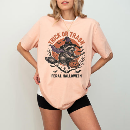 Trick or Trash Raccoon Shirt, Feral Halloween Sweatshirt, Spooky Raccoon T-Shirt, Womens Halloween Tee, Pumpkin Gift For Halloween Lovers