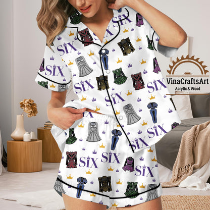 Six The Musical Pajama Set, Broadway Queen Short Sleepwear, Theater Fan Gift, Catherine of Aragon Costume PJM, Crown Pattern Loungewear