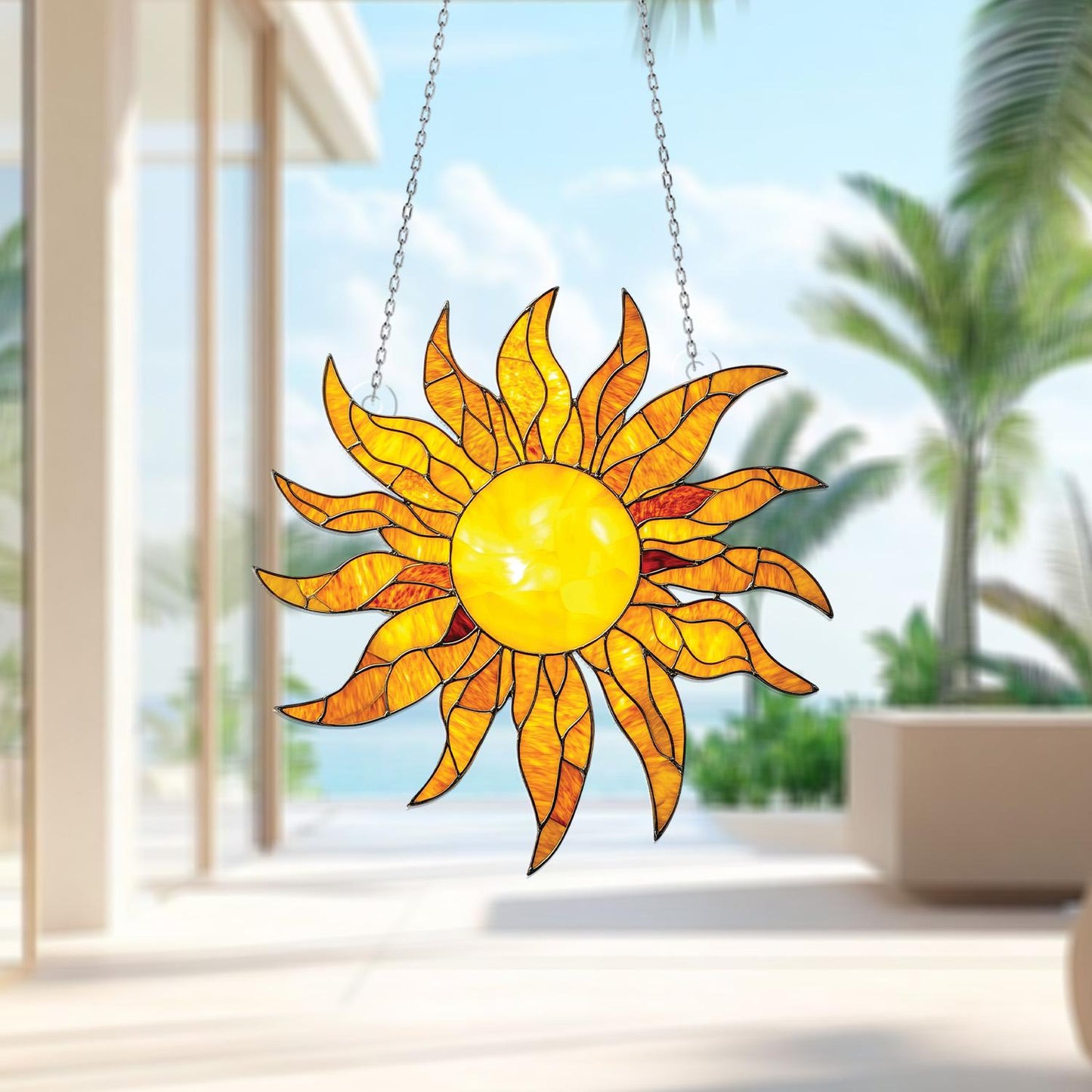 Sunshine Window Hanging Decor, Vibrant Yellow Sun Design, Beautiful Home Accent for Brightening Your Room, Unique Window for Living Room