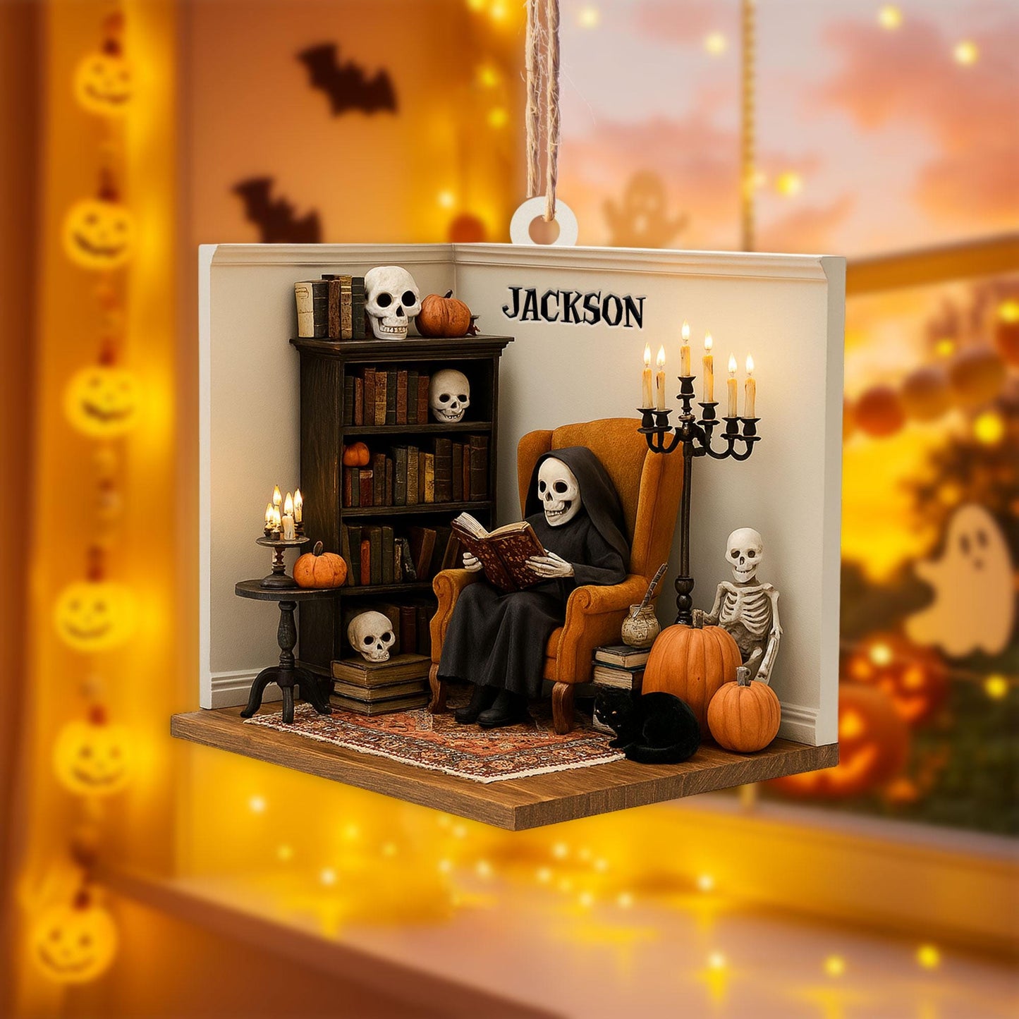Personalized Ghost Reading Book 2D Flat Acrylic Ornament, Reading Room Halloween Ornament, Bookshelf Gift, Halloween Ghost Window Hangings