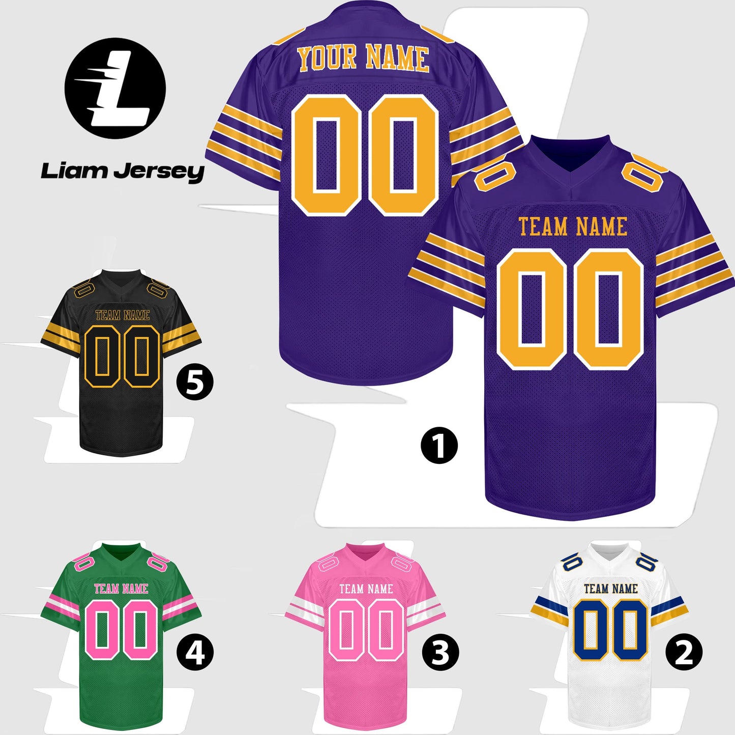 Custom Purple Football Jersey Name Number Logo, Purple Gold Football Uniform Men Women Youth Kid, Game Day Sports Jersey Streetwear Jersey