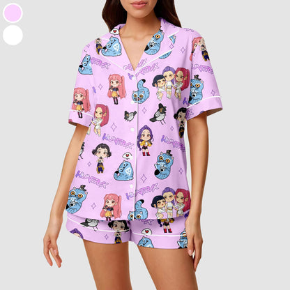 Kpop Demon Hunters Satin Pajama Set, Derpy the Tiger And Bird Sleepwear, Kpop Saja Boys Women Pajamas, Kpop Demon Hunter Shirt