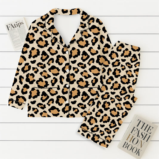 Leopard Pajamas Set, Animal Loungewear, Beige And Black Homewear, Cozy Sleepwear, Cute Leopard Nightwear For Women Men, Halloween Gift