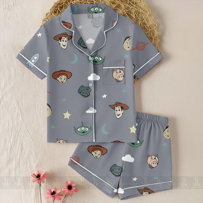 Toy Story Jessie Alien Buzz Lightyear Woody Pastel Unisex Satin Pajamas Set, Spooky Season Pajamas , Long Sleeve And Short Styles