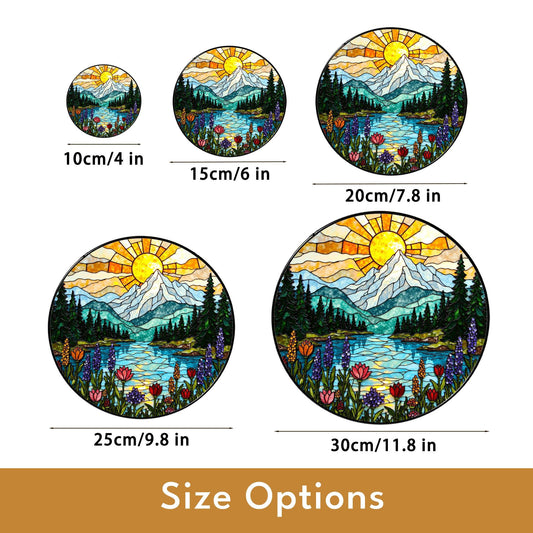 Mountain Lake Wildflower Suncatcher Stained Glass Window Hanging Gift for Nature Lovers
