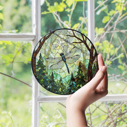 Dragonfly Forest Stained Glass Suncatcher Nature Window Hanging Gift for Mothers Day
