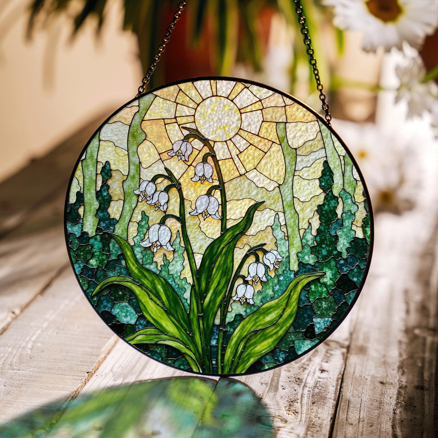 Lily of the valley stained glass suncatcher window hanging spring home decor mothers day gift