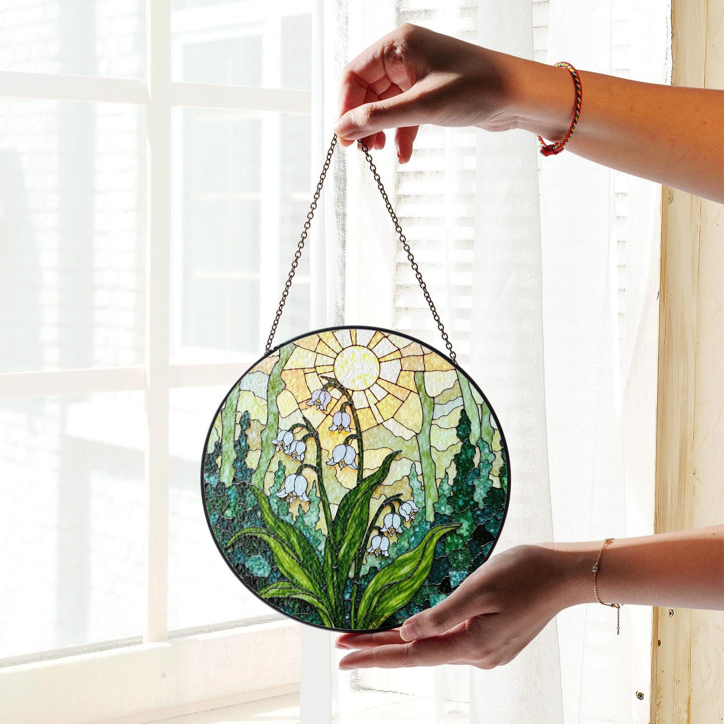 Lily of the valley stained glass suncatcher window hanging spring home decor mothers day gift