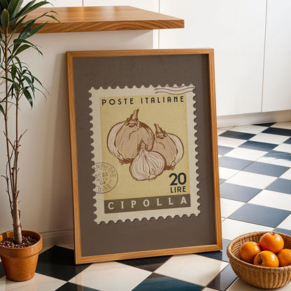Vintage Onion Poster, Italian Food Art Print | Retro Kitchen Print | Retro Stamp Poster, Trendy Kitchen Art, Food Gift Ideas