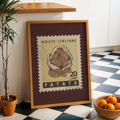 Vintage Potato Poster, Italian Food Art Print | Retro Kitchen Print | Retro Stamp Poster, Trendy Kitchen Art, Food Gift Ideas