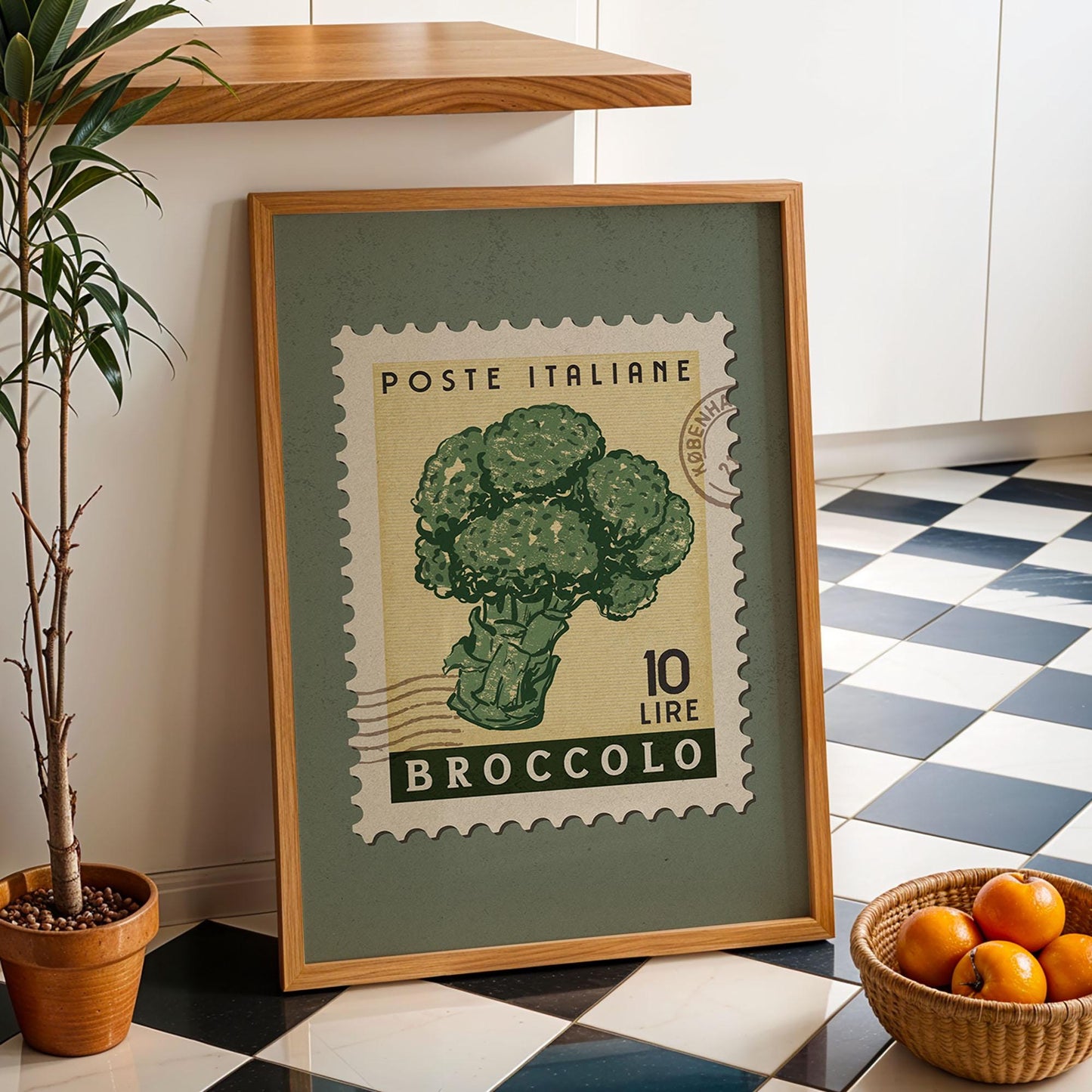 Vintage Broccoli Poster, Italian Food Art Print | Retro Kitchen Print | Retro Stamp Poster, Trendy Kitchen Art, Food Gift Ideas