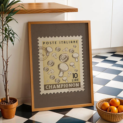 Vintage Mushroom Poster, Italian Food Art Print | Retro Kitchen Print | Retro Stamp Poster, Trendy Kitchen Art, Food Gift Ideas