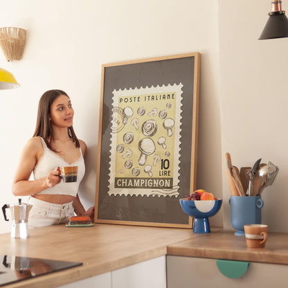 Vintage Mushroom Poster, Italian Food Art Print | Retro Kitchen Print | Retro Stamp Poster, Trendy Kitchen Art, Food Gift Ideas