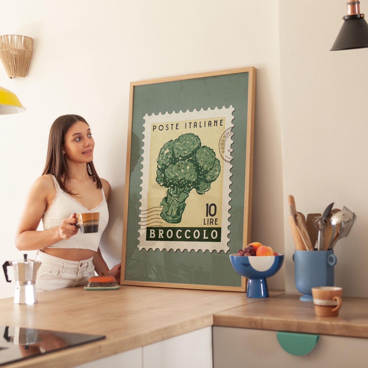 Vintage Broccoli Poster, Italian Food Art Print | Retro Kitchen Print | Retro Stamp Poster, Trendy Kitchen Art, Food Gift Ideas