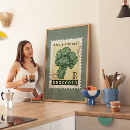 Vintage Broccoli Poster, Italian Food Art Print | Retro Kitchen Print | Retro Stamp Poster, Trendy Kitchen Art, Food Gift Ideas