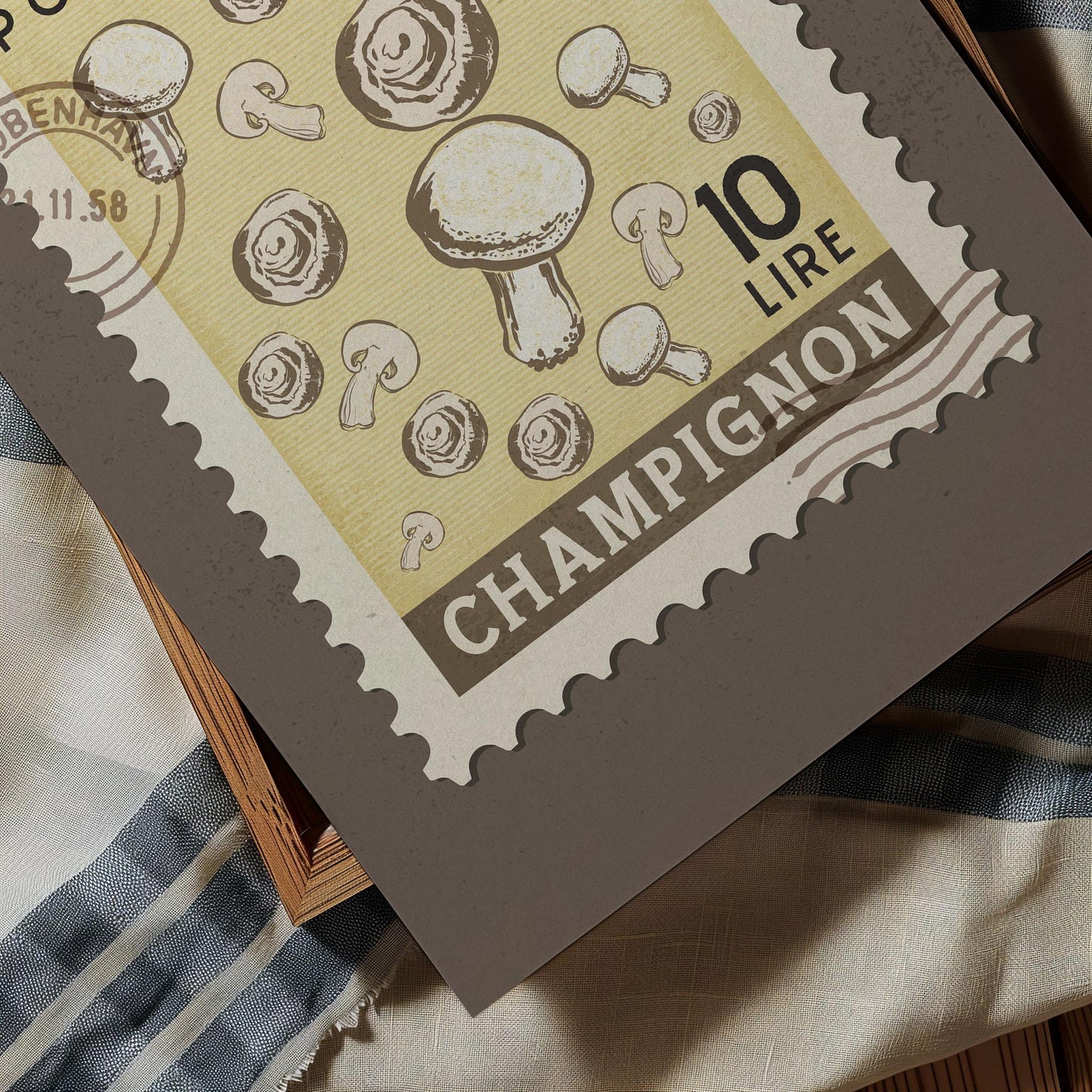 Vintage Mushroom Poster, Italian Food Art Print | Retro Kitchen Print | Retro Stamp Poster, Trendy Kitchen Art, Food Gift Ideas