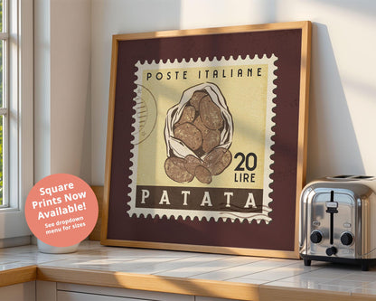 Vintage Potato Poster, Italian Food Art Print | Retro Kitchen Print | Retro Stamp Poster, Trendy Kitchen Art, Food Gift Ideas