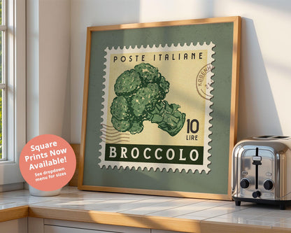 Vintage Broccoli Poster, Italian Food Art Print | Retro Kitchen Print | Retro Stamp Poster, Trendy Kitchen Art, Food Gift Ideas