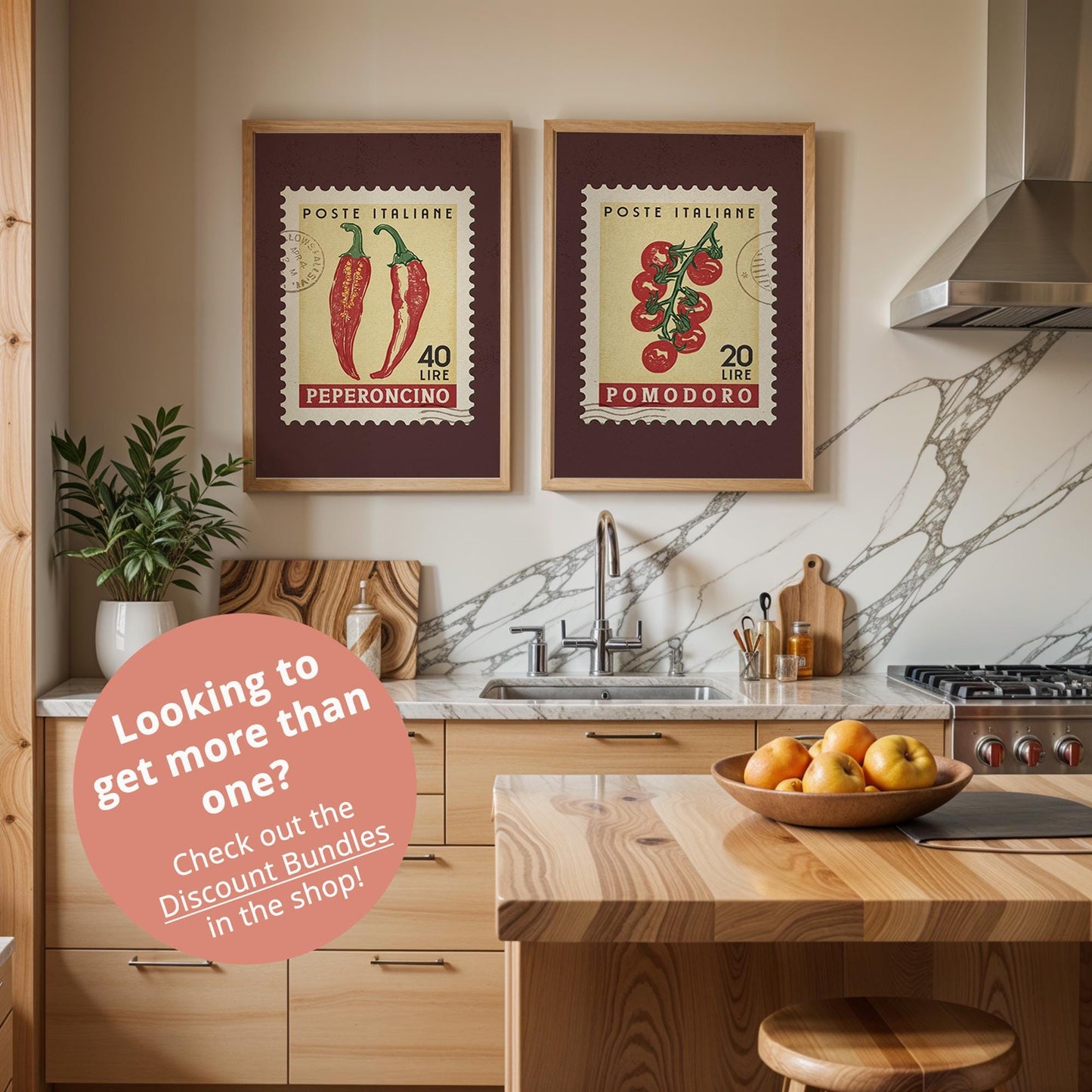 Pumpkin Poster, Retro Stamp Poster | Retro Kitchen Print | Italian Food Art Print, Trendy Kitchen Decor, Unique Food Gift