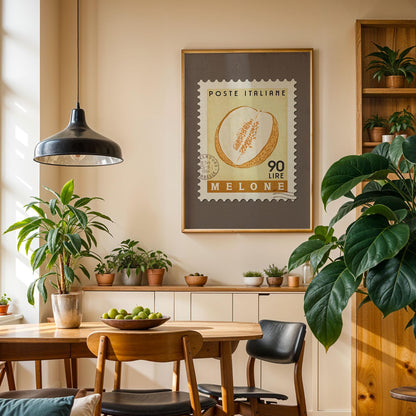 Melon Poster, Melon Fruit Market Print | Italian Food Art | Fun Fruit Poster, Melon Wall Art, Retro Food Art Print