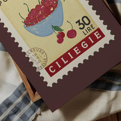 Cherry Poster, Cherry Fruit Market Print | Italian Food Art | Funky Fruit Poster, Cherry Wall Art, Cooking Kitchen Art