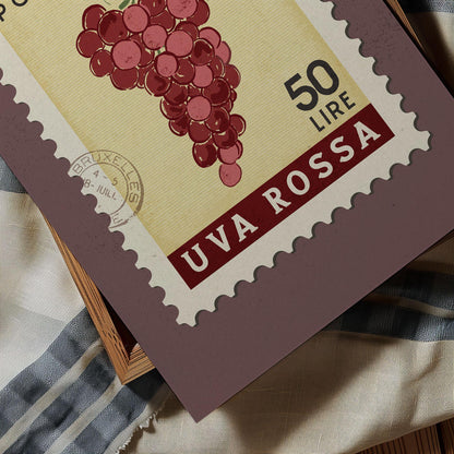 Red Grapes Poster, Red Grapes Fruit Market Print | Italian Food Art | Vintage Fruit Poster, Red Grapes Wall Art, Retro Food Art Print