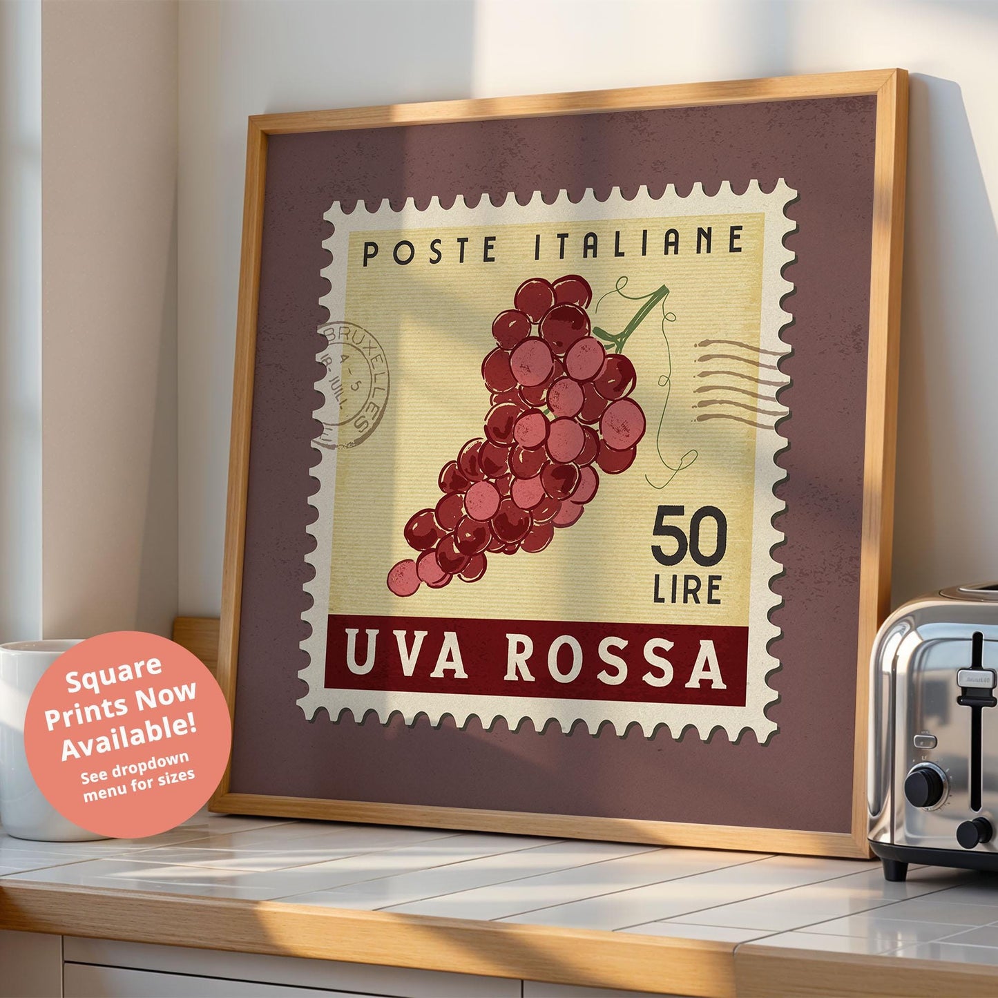 Red Grapes Poster, Red Grapes Fruit Market Print | Italian Food Art | Vintage Fruit Poster, Red Grapes Wall Art, Retro Food Art Print