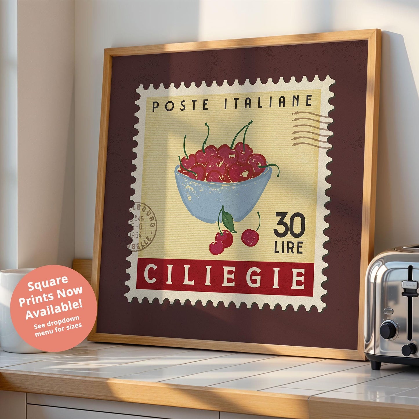 Cherry Poster, Cherry Fruit Market Print | Italian Food Art | Funky Fruit Poster, Cherry Wall Art, Cooking Kitchen Art