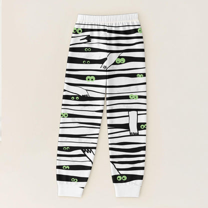 Halloween Mummy Eyes T Shirt And Pants Pajamas, White Crew Neck Sleepwear, Halloween Characters Homewear, Spooky Season Gift