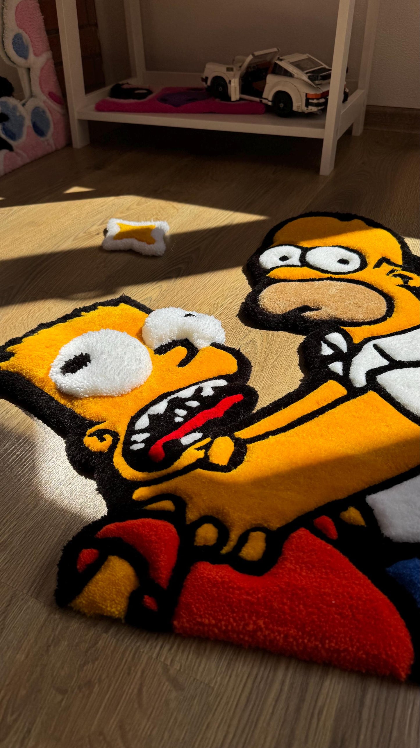 Homer and Bart tufted rug – Funny Puffy Cartoon Carpet, Handmade Fluffy Rug, Meme Decor for Bedroom or Living Room, Cute Gift for Fans