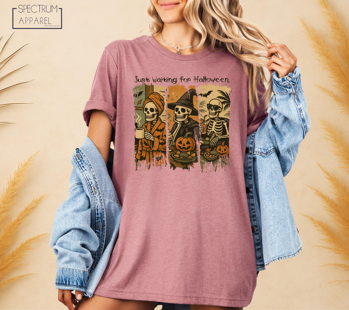 Just Waiting For Halloween T-Shirt, Funny Just Waiting For Halloween Shirt, Fall Pumpkin Skeleton Tee, Cute Halloween Vibes Skeleton T-Shirt