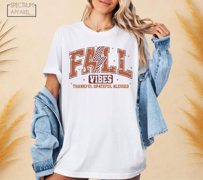 Thankful Grateful Fall Vibes T-Shirt, Fall Vibes Autumn Tee, Blessed Cozy Season Shirt, Fall Thanksgiving Vibes Shirt, Cute Autumn Vibes Tee