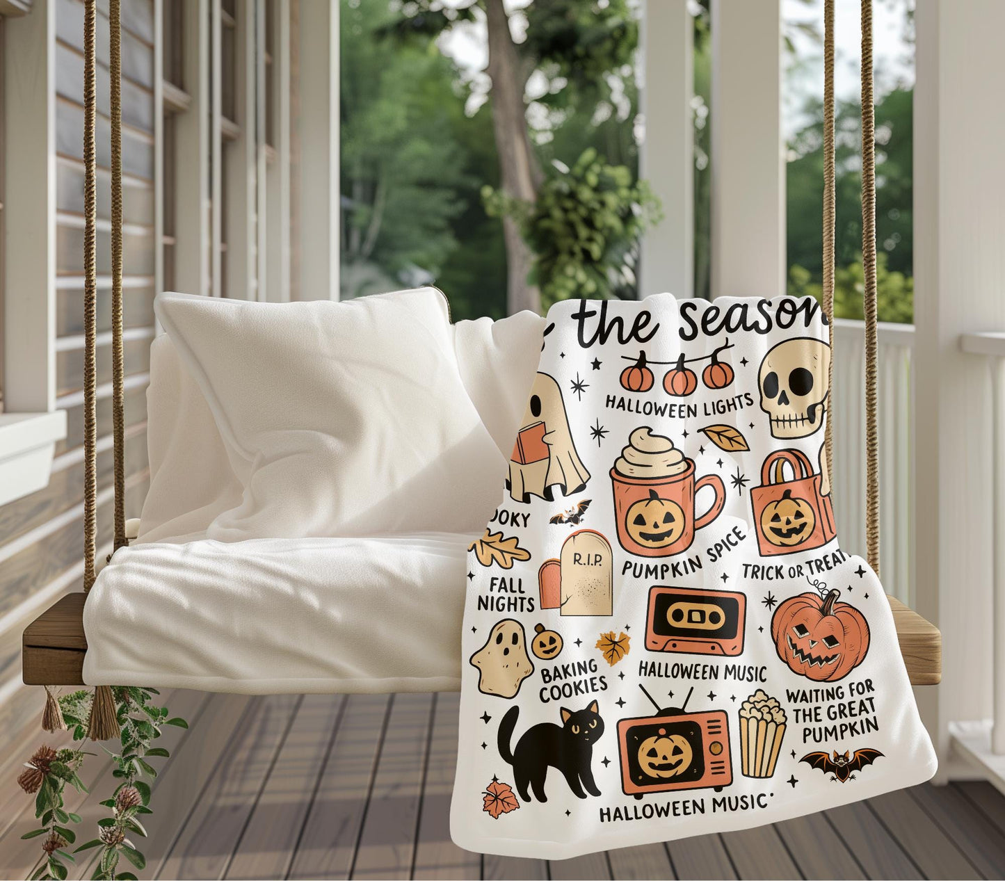 Cozy Halloween Velveteen Plush Blanket, Spooky Throw, Fall Decor, Pumpkin Season Gift, Spooky Season Blanket, Cute Halloween Blanket