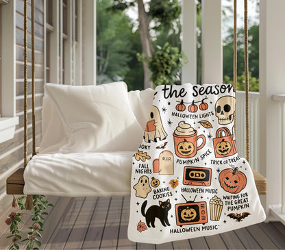 Cozy Halloween Velveteen Plush Blanket, Spooky Throw, Fall Decor, Pumpkin Season Gift, Spooky Season Blanket, Cute Halloween Blanket