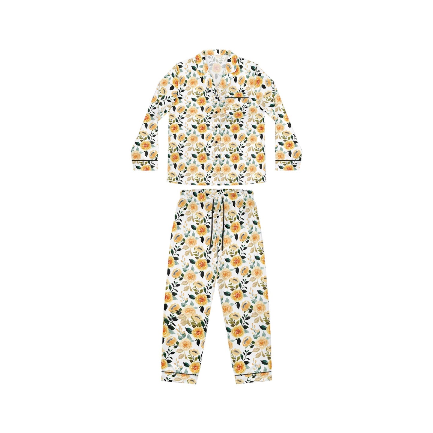 Yellow Floral Bridal Pajama Set – Satin Bride Pajamas for Getting Ready, Bridesmaid Pajamas, Wedding PJs, Bridal Shower Gift, Lemon Bridal
