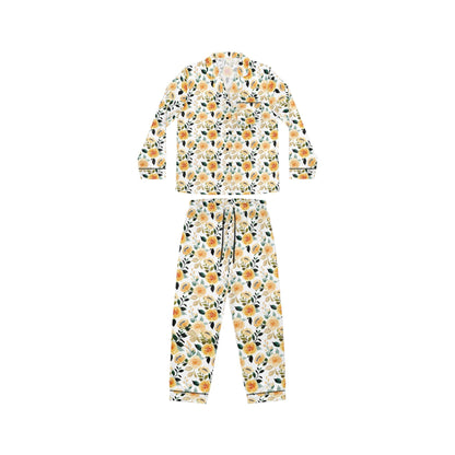 Yellow Floral Bridal Pajama Set – Satin Bride Pajamas for Getting Ready, Bridesmaid Pajamas, Wedding PJs, Bridal Shower Gift, Lemon Bridal